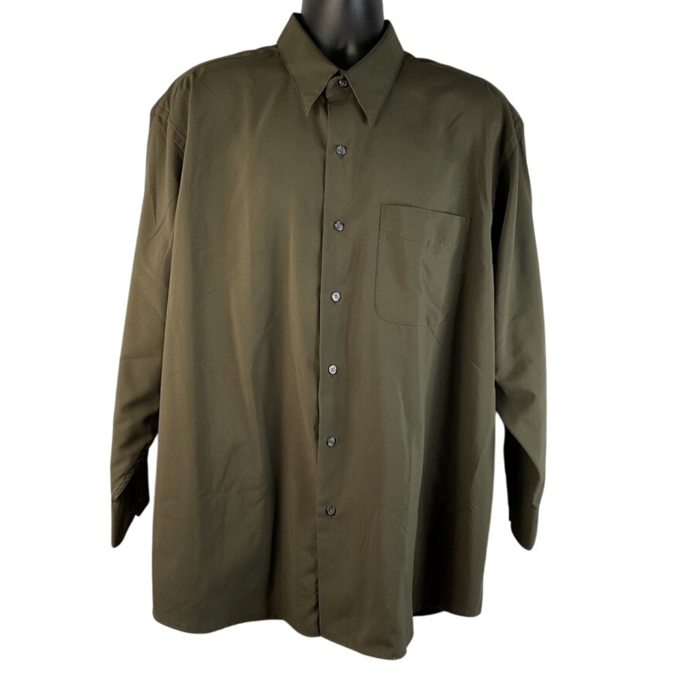 Hill‎ & Archer Mens XL Olive Green Button Down Shirt Long Sleeve Polyester Solid
